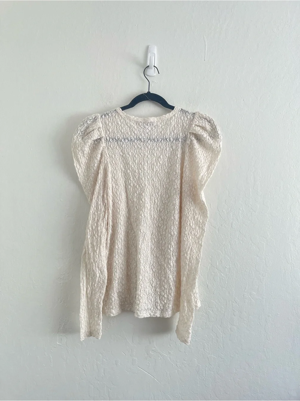 Loft Lace Pleated Puff Sleeve Top Dainty Cream Long Sleeve Blouse Womens Medium
